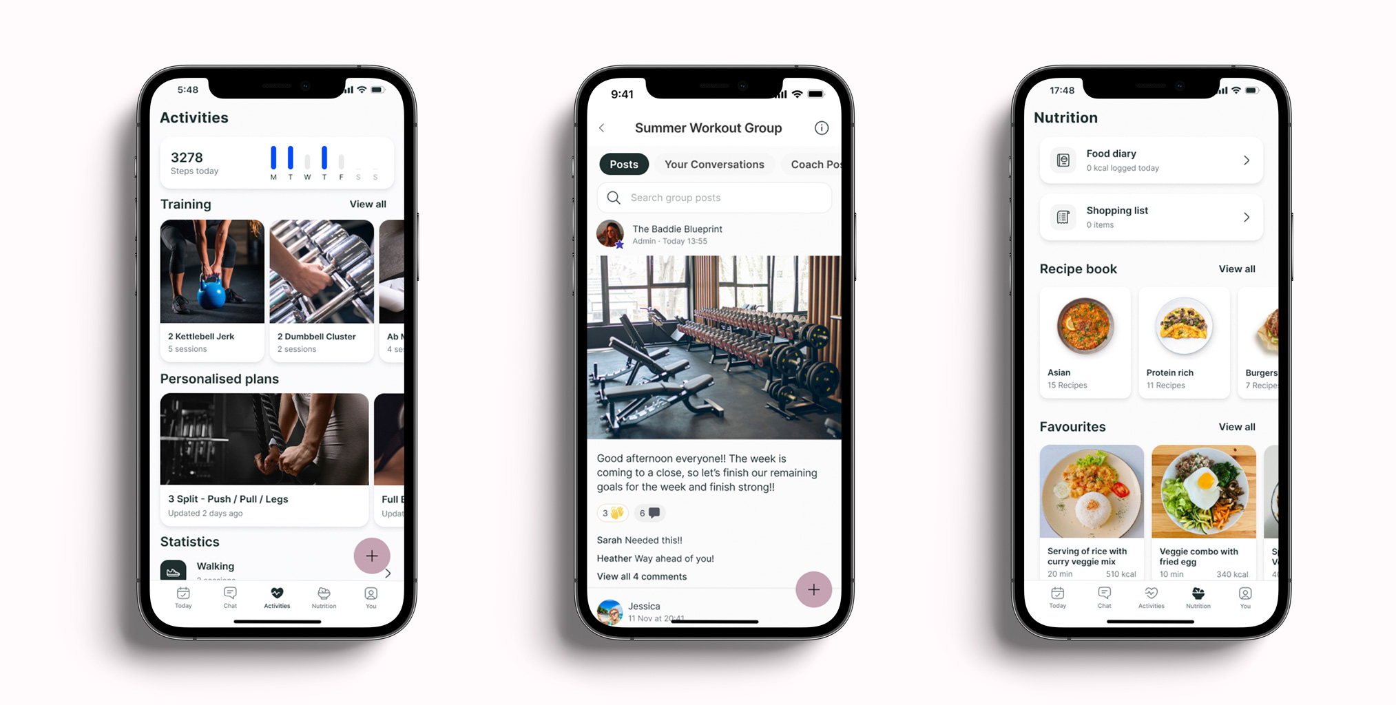 A mockup of the coaching app showcasing the different features.